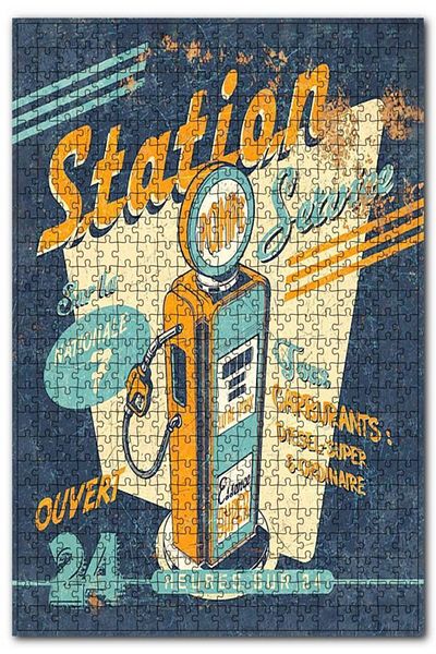 Tablomega Wooden MDF Puzzle Jigsaw Gas Station Poster 120 Pieces 25*35 Cm