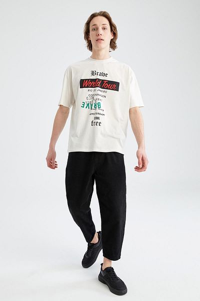 DeFacto Cool Oversize Fit Crew Neck Printed 100% Cotton T-Shirt