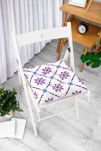 Realhomes Modern Flower Themed Digital Printed Fluffy Square Chair Cushion