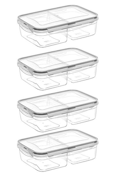 Buffer ® 4 Pieces 2 Compartments 1+1 Liter Food Storage Container with Lockable Lid Lc-525