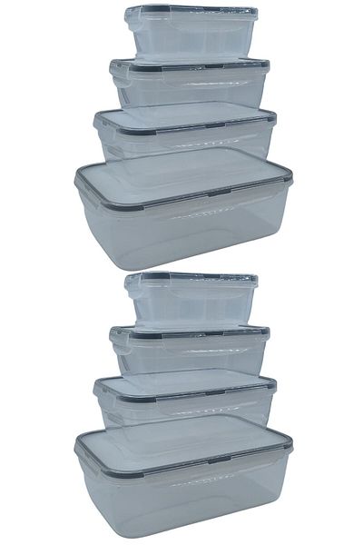 Buffer ® 2 Pieces of 4 Plastic Food Storage Containers with Inner Seal and Lockable Lids LC315
