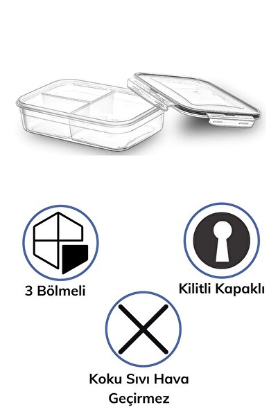 Buffer ® 12 Pieces 3 Compartments 1 Liter Food Storage Container with Lockable Lid Lc-510