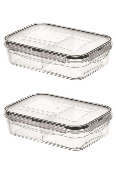 Buffer ® 2 Pieces 3 Compartments 1 Liter Food Storage Container with Lockable Lid Lc-510
