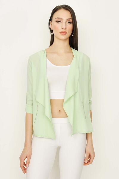 Select Moda Kadın Yeşil Şal Yaka Kol Katlamalı Ince Ceket