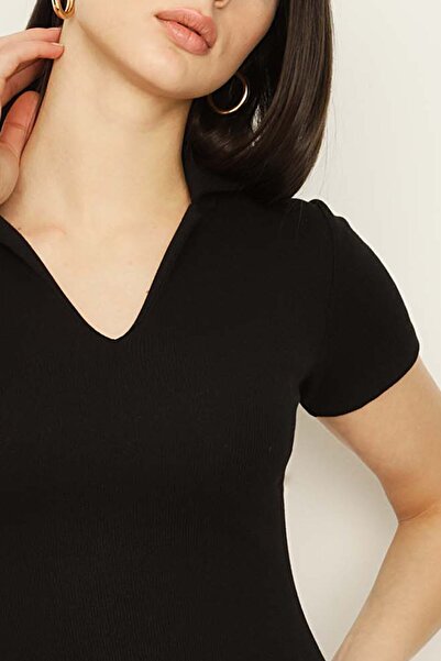 Select Moda Жіноча чорна сорочка з коміром, в'язане плаття