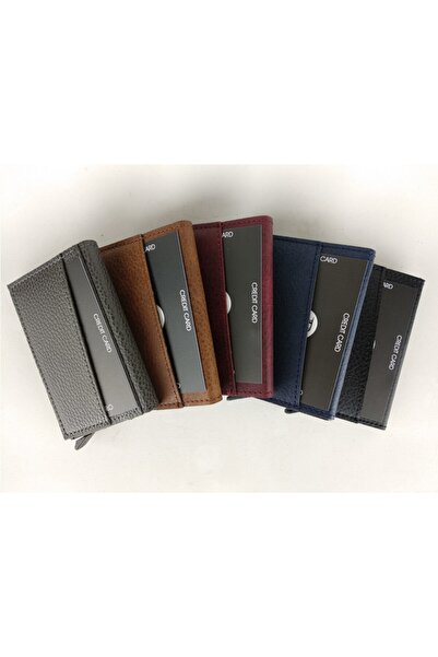 Aquablue Otomatik Mekanizmalı Alüminyum Kartlık Rfıd Korumalı Deri Kartlık Cüzdan