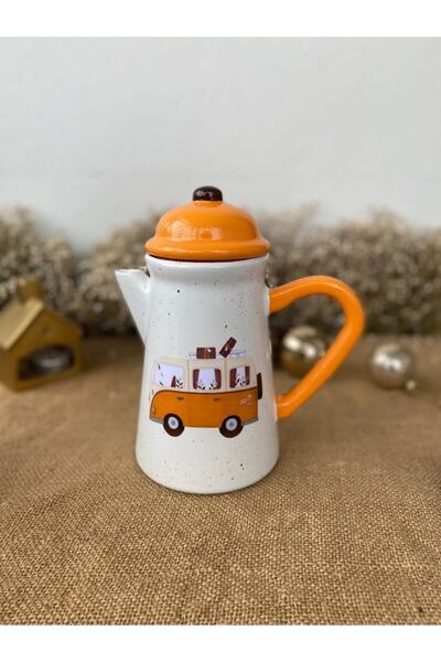 Handmadesign Kapaklı El Yapımı Seramik Sürahi - Karavanlı Turuncu Karavan Gez...