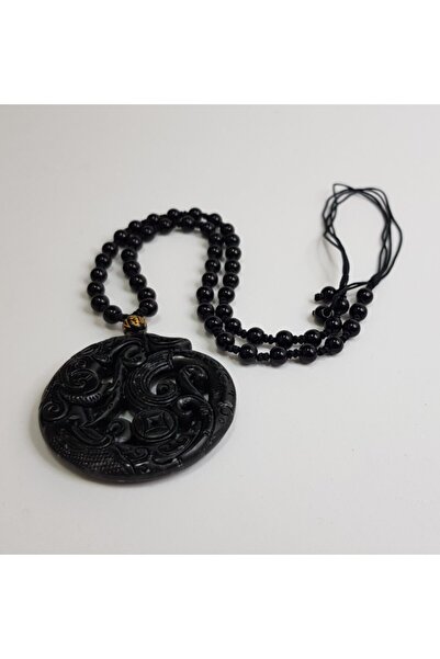 TONSTYLE Ts001521 Facile (sade) - Doğal Siyah Yeşil Yeşim Oyma Phoenix Muska ...