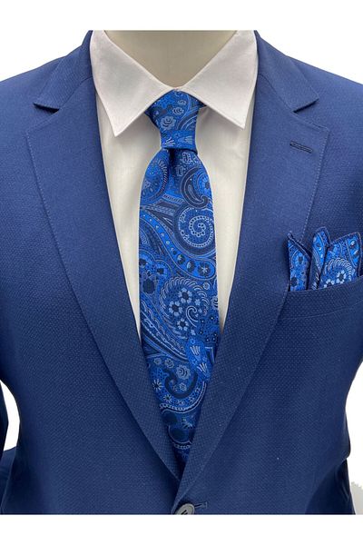 Brianze Blue Shawl Pattern Tie Handkerchief Set
