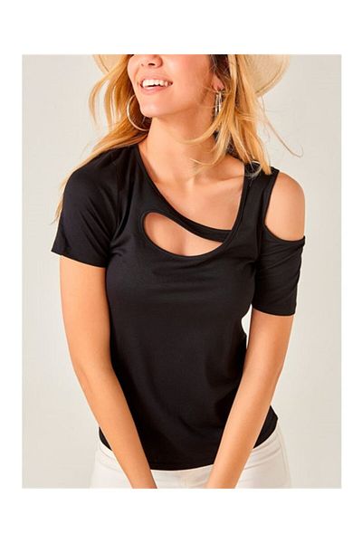 AQE FASHION Bluză de damă neagră cu croială asimetrică
