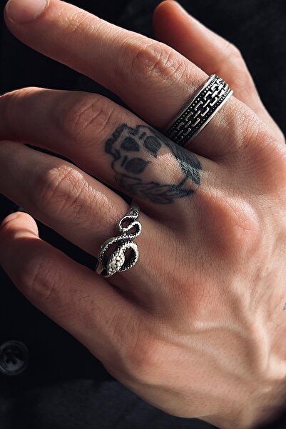 CAPO by Aytaç Yamaç مجموعة حلقات قابلة للتعديل مكونة من قطعتين وسلسلة حلقات زفاف وخاتم ثعبان