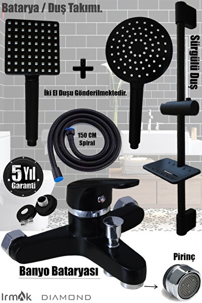 tesitay Irmak Siyah Banyo Bataryası, Sürgülü Duş Takımı Duş Başlıkları Spiral...