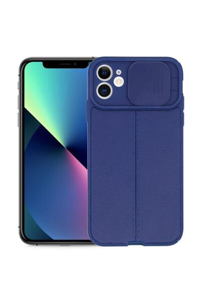 Fibaks Apple Iphone 7/8/se 2020 Se 2022 Uyumlu Kılıf Sürgülü Slide Kamera Korumalı Deri Görünümlü Silikon