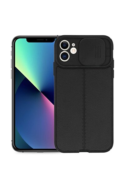 Fibaks İphone 7 / 8 Plus Uyumlu Kılıf Sürgülü Slide Kamera Korumalı Deri Görünümlü Leke Tutmaz Lüks Silikon