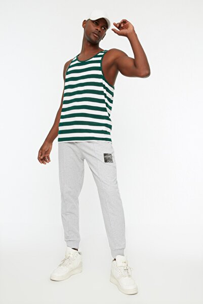 Trendyol Collection Ribbed Detailed Gray Jogger Sweatpants - Elastic Leg, Text Printed TMNSS22EA0138
