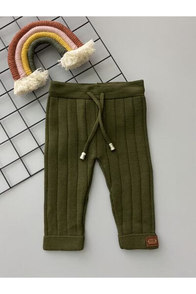 Sparrow Laurel Haki Rengi Bağcıklı Unisex Bebek Triko Tayt Pantolon