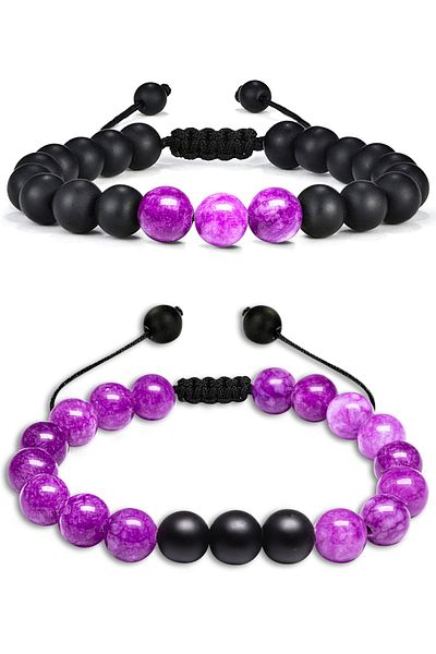 Tesbih Atölyesi Certified Natural Mexican Amethyst Onyx Stone Natural Stone Bracelet Set