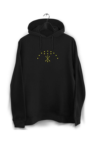 YEACHY Φούτερ με κουκούλα Unisex Μαύρο Καυκάσιο Adige Cherkes (Επίσημη σημαία Adige)
