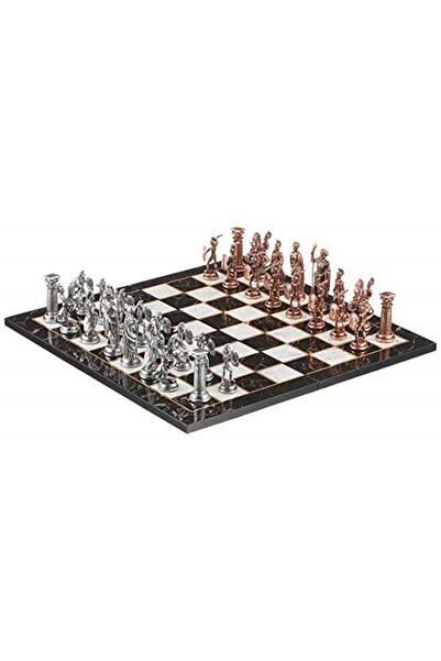 Gift Home Battal Boy Metal Roma Satranç Takımı Antik Ve Katlanır Mermer Desen...