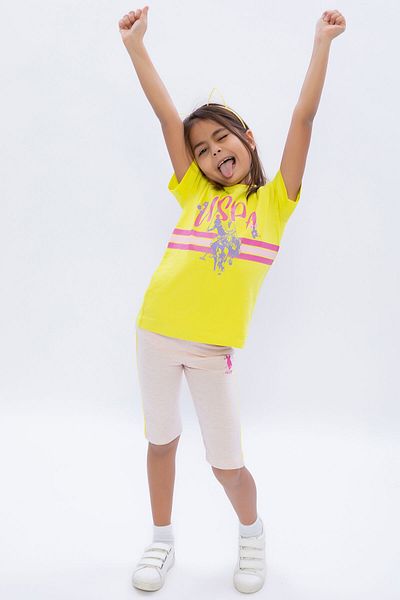 U.S. Polo Assn. Base. Polo Assn Lemon Yellow Girl's Crew Neck Bermuda Tights Set