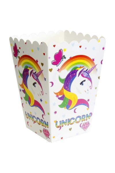 Parti dolabı 8li Unicorn Karton Popcorn Kutu Patlamış Mısır Cips Kutusu  8 cm * 11,5 cm