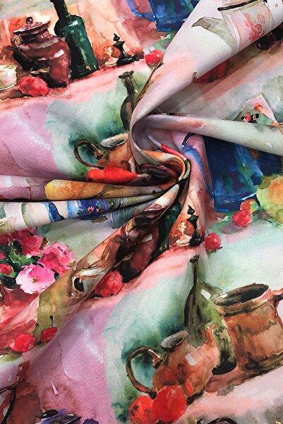 SUZANİ Vintage Natürmort Desenli Dijital Baskılı Kumaş Kms-1360