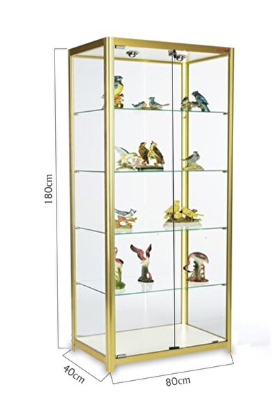 Nurline Camlı Vitrin - Camlı Dolap - Camlı Koleksiyon Vitrini - Cam Raf - Kurulu Ürün 180x80x40