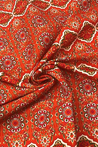 SUZANİ Canlı Turuncu Geleneksel Desenli Dijital Baskılı Kumaş Kms-1364