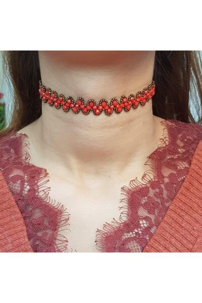 Handmade By HLY قلادة مطرقة مصنوعة يدويًا من النحاس البرتقالي مع تفاصيل كريست...