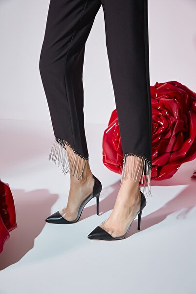 Trendyol Collection Чорні ткані штани з блискучими деталями TPRSS20PL0106