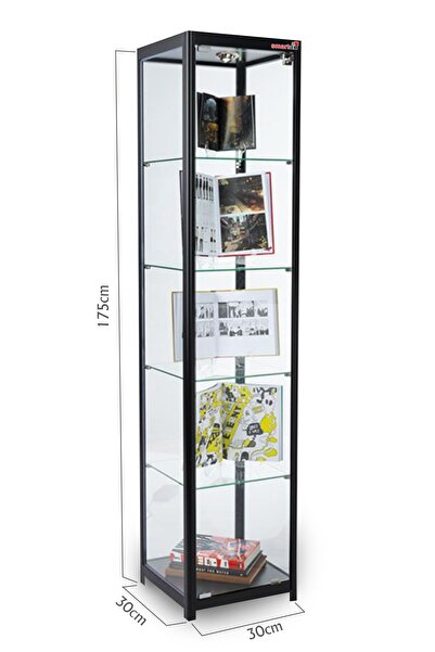 Nurline Camlı Vitrin - Camlı Dolap - Camlı Koleksiyon Vitrini - Cam Raf - Kurulu Ürün 175x30x30