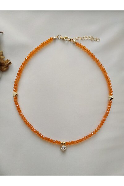 Nuvole Bianche Accessory Kalpli Beyaz Pırıltı Uçlu Turuncu Boncuk Kolye