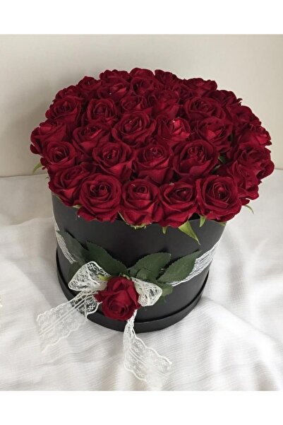 Evsay Siyah Silindir Kutuda Gerçek Görünümlü Yapay Kadife Gül Dekoratif Kutu
