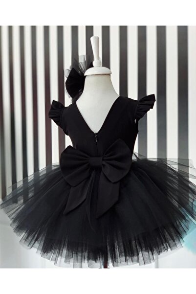 Anne Kız Tasarım Siyah Tül Etekli Elbise