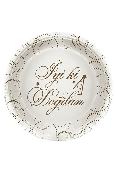 Kazanabil Set of 6 Elegant Cardboard Plates with Happy Birthday Written in White