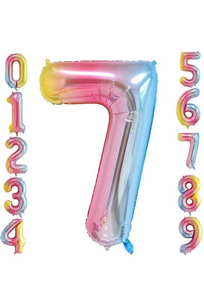 Patladı Gitti 7 Number Seven Rainbow Foil Balloon 34" Inc 76 Cm