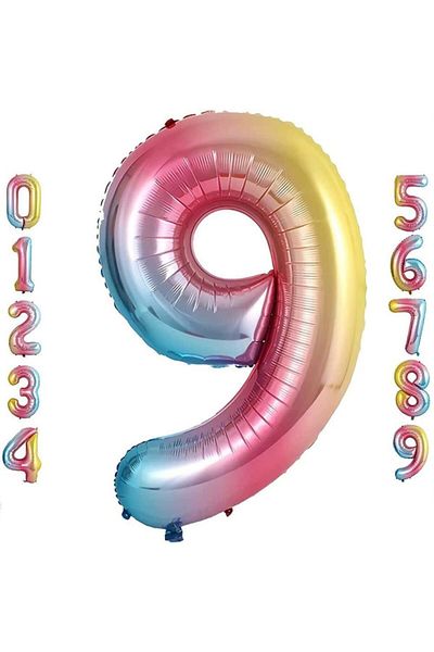 Patladı Gitti 9 Nine Number Rainbow Foil Balloon 34" Inc 76 Cm