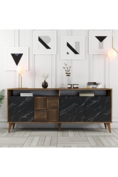 Variant Mobilya Milan Konsol  Ceviz Siyah Mermer