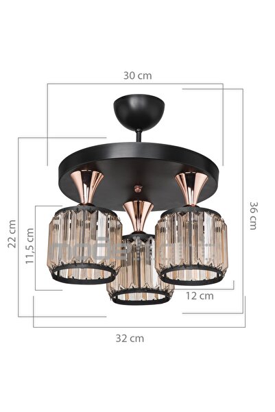 Modelight Haliç 3lü Plafonyer Avize Siyah / Bakır