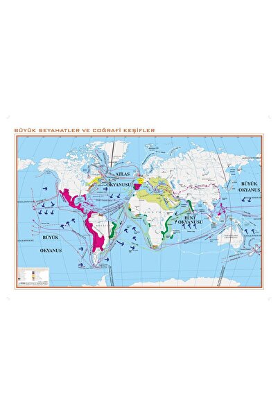 Gürbüz Yayınları Büyük Seyahatler ve Coğrafi Keşifler Haritası 70x100 Çıtalı