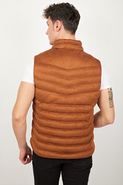 Boymen Men's Brown Nubuck Suede Puffer Vest