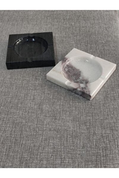 Pergamon Dark Gray and Lilac White Ash Tray Set of 2 Real Marble