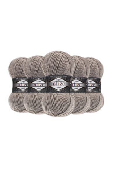 Alize Süperlana Midi Hand Knitting Yarn (Συσκευασία των 5) - 207-ανοιχτό καφέ μελανζέ
