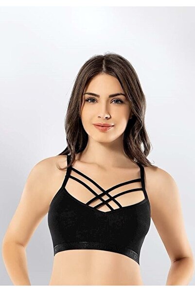 KOTA Siyah Renkli Çapraz Ip Askı Modelli Büstiyer Yarım Atlet Yeni Şık Model 6343