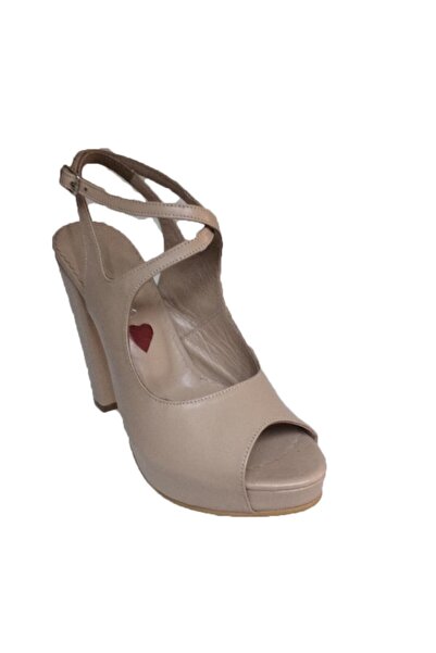 Elegan Küçük & Büyük Numara Ten Hakiki Deri Çapraz Kemerli Gizli Platform Topuklu Ayakkabı