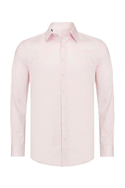 Erkek Pembe Mat Saten Slim Fit Gömlek