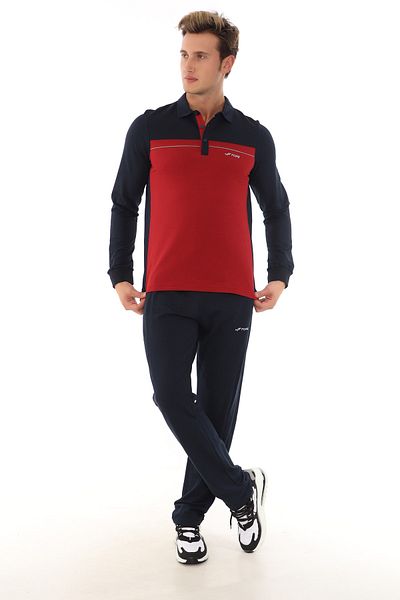 FORE SPORT Men's Red Polo Neck Long Sleeve T-Shirt Tracksuit Set