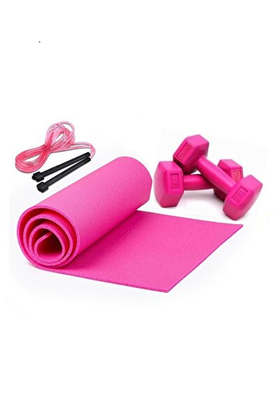 REDZEUS 6 Mm Pembe Pilates Minderi Atlama Ipi Ve Dambıl Set 1 Kg - Egzersiz S...