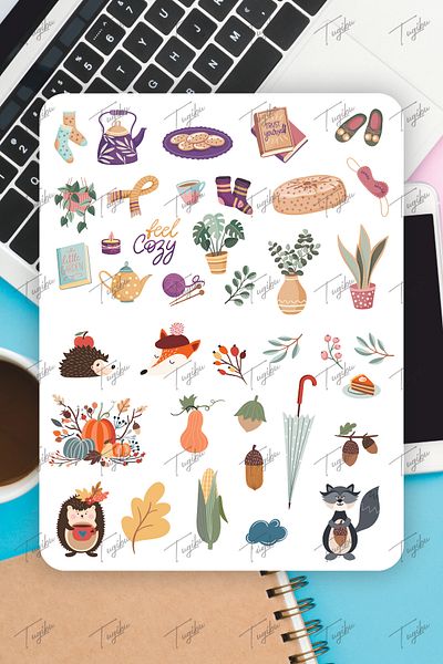 TUGİBU Autumn Themed Sticker Set 174 Pieces Stickers for Agenda, Notebook, Planner