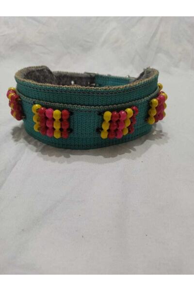 Koza Büyük Irk Geniş Süslü Boncuklu El Işlemeli Iç Kısmı Keçeli Tasma Boy 80 Cm